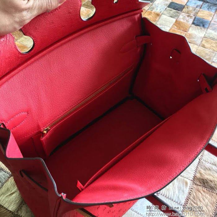 HERMES愛馬仕 鉑金包 Birkin 30 南非原產KK級鴕鳥皮 頂級工藝 中國紅 手縫蠟線 手提包  Ama1235